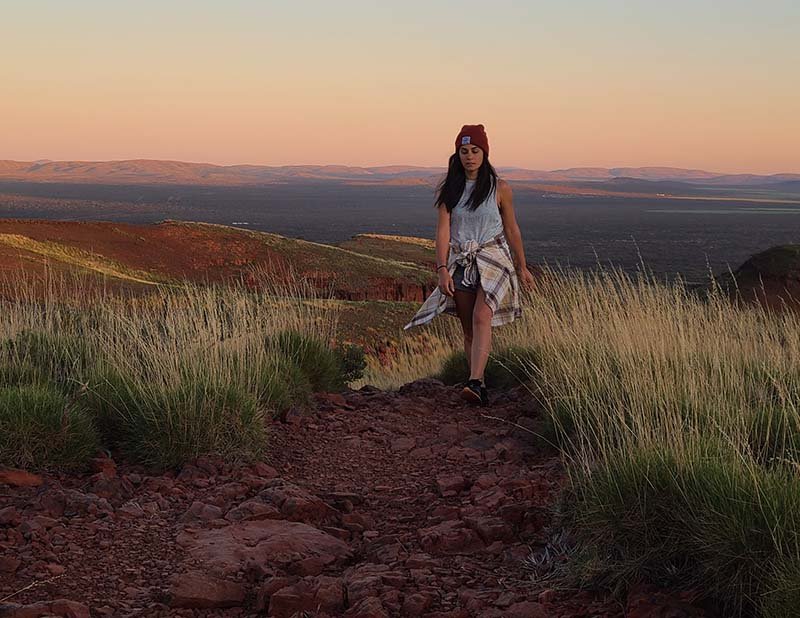 Female hiker in early morning.