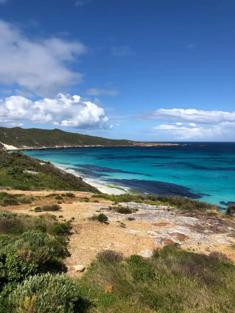 cape to cape track map Cape to Cape Track in Margaret River region with turquoise ocean on right and lush green hills on left.