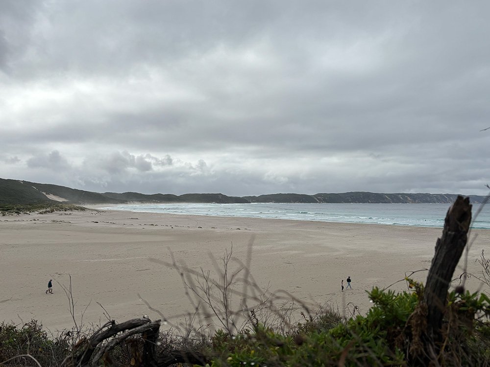 Dark and stormy conditions at Ocean Beach in Denmark, WA, from Ocean Beach lookout carpark.