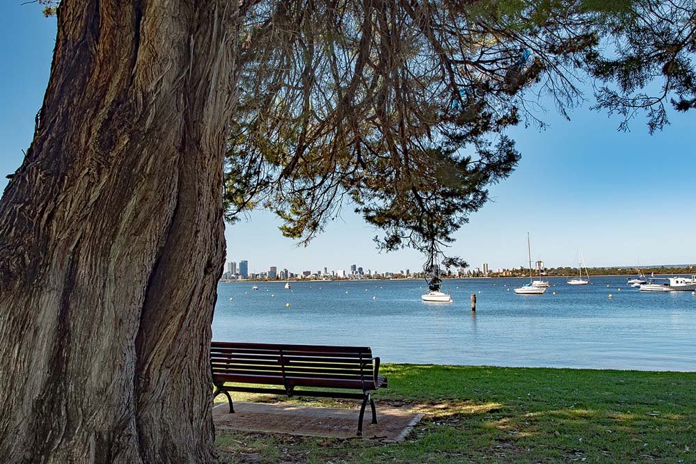 Picnic bench on Swan River in Perth