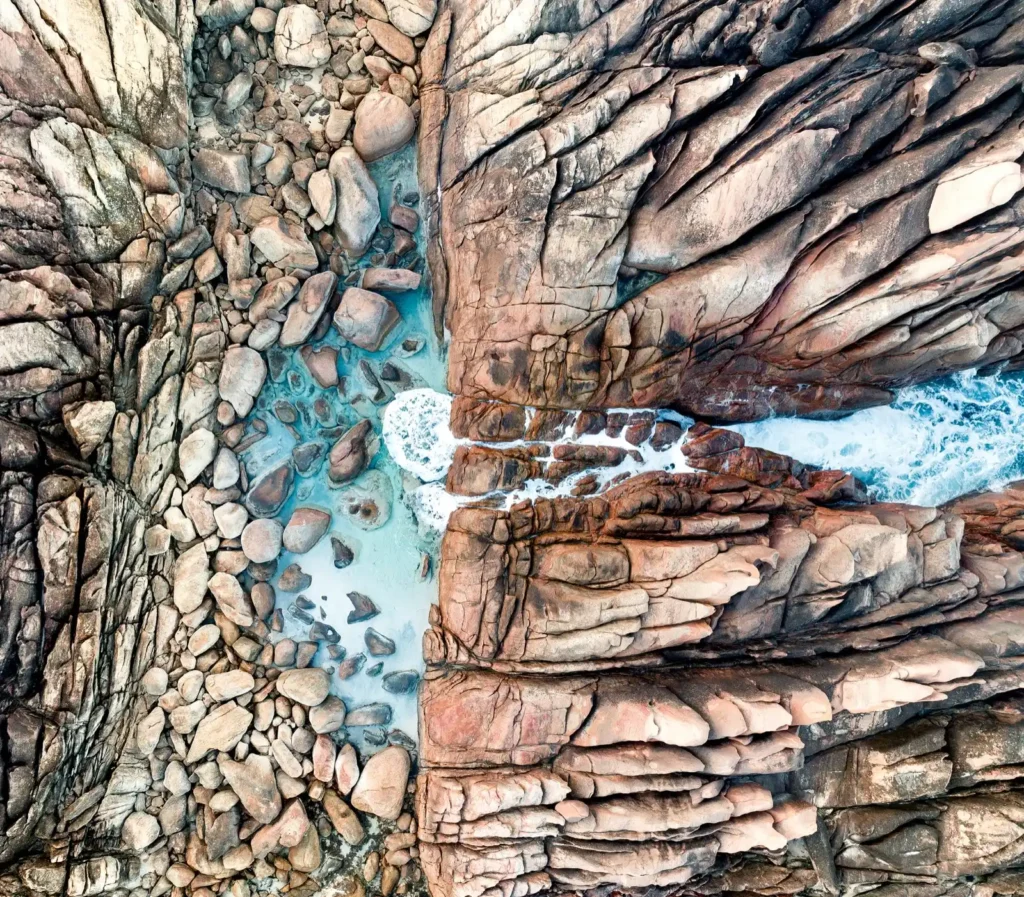 Drone shot of Injidup Natural Spa rock pool in Margaret River