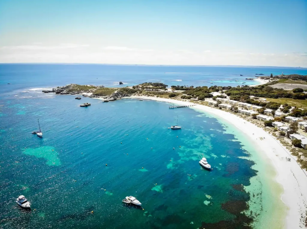 Boats anchored and moored on Rottnest island in 2026.
